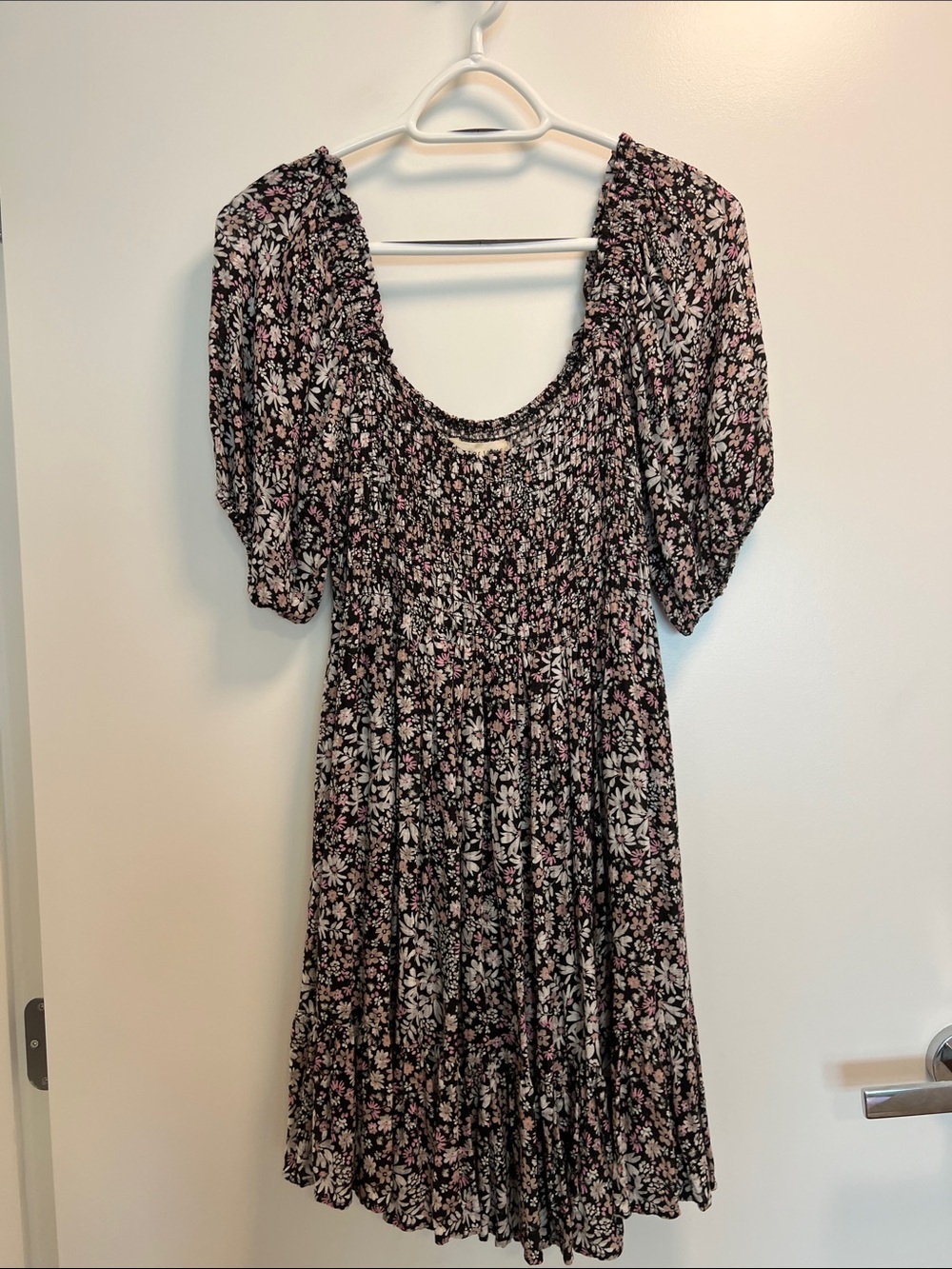 Floral Puff Sleeve Dress with Pink & White Floral Print